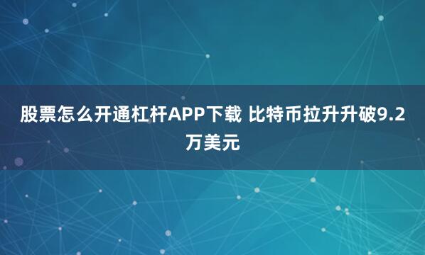 股票怎么开通杠杆APP下载 比特币拉升升破9.2万美元