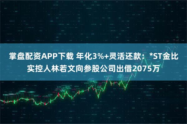 掌盘配资APP下载 年化3%+灵活还款：*ST金比实控人林若文向参股公司出借2075万